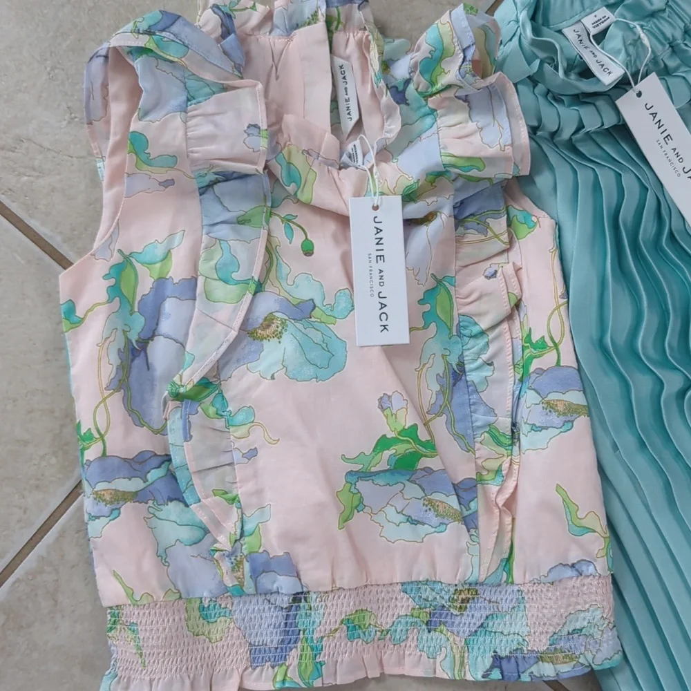 Pink Floral Top and Pleated Bubble Aqua Pant Set Janie And Jack Size 7 NWT - Picture 2 of 10